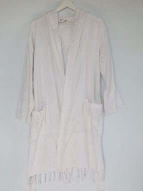 Cacala Cotton White Lightweight Boho Tasseled Hooded Robe Size S/M